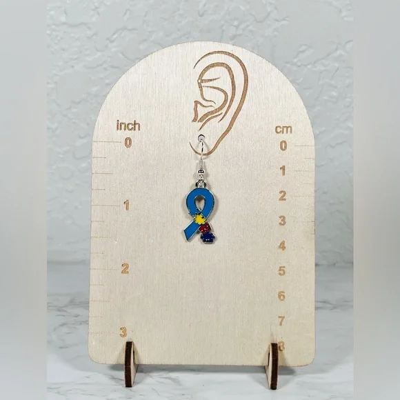 Autism Puzzle Piece Ribbon Earrings - Picture 5 of 8